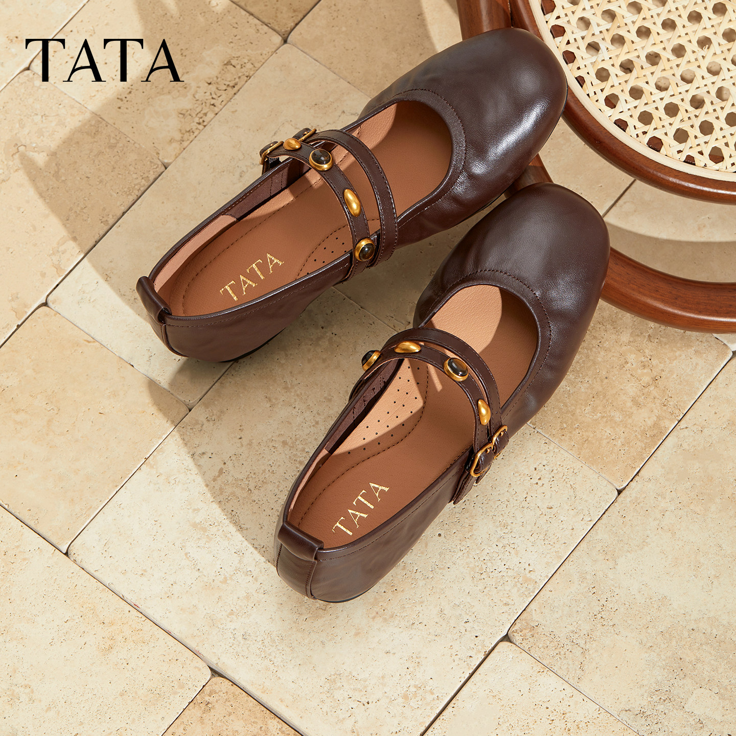 TATA他她女鞋2025羊皮浅口平底单鞋法式气质芭蕾玛丽珍鞋7QX06CQ5,淘宝优惠券,粉丝福利购,淘宝优惠卷