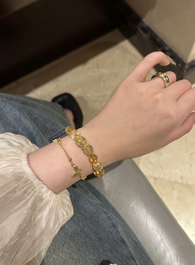 天然黄水晶手链女款招财转运珠黄塔晶虎眼石手串送闺蜜女友礼物