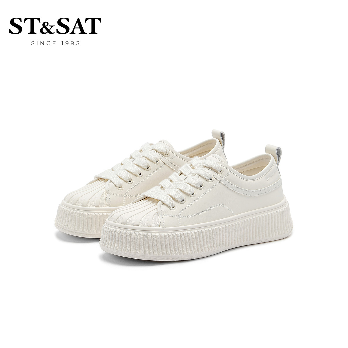 星期六贝壳头厚底板鞋春秋新款休闲系带纯色饼干鞋SS31112B03,淘宝优惠券,粉丝福利购,淘宝优惠卷