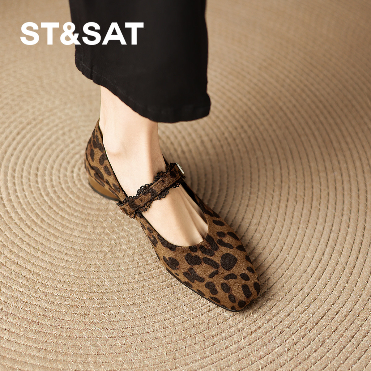 星期六豹纹玛丽珍单鞋女款2026新款春季法式复古平底鞋粗跟小皮鞋,淘宝优惠券,粉丝福利购,淘宝优惠卷