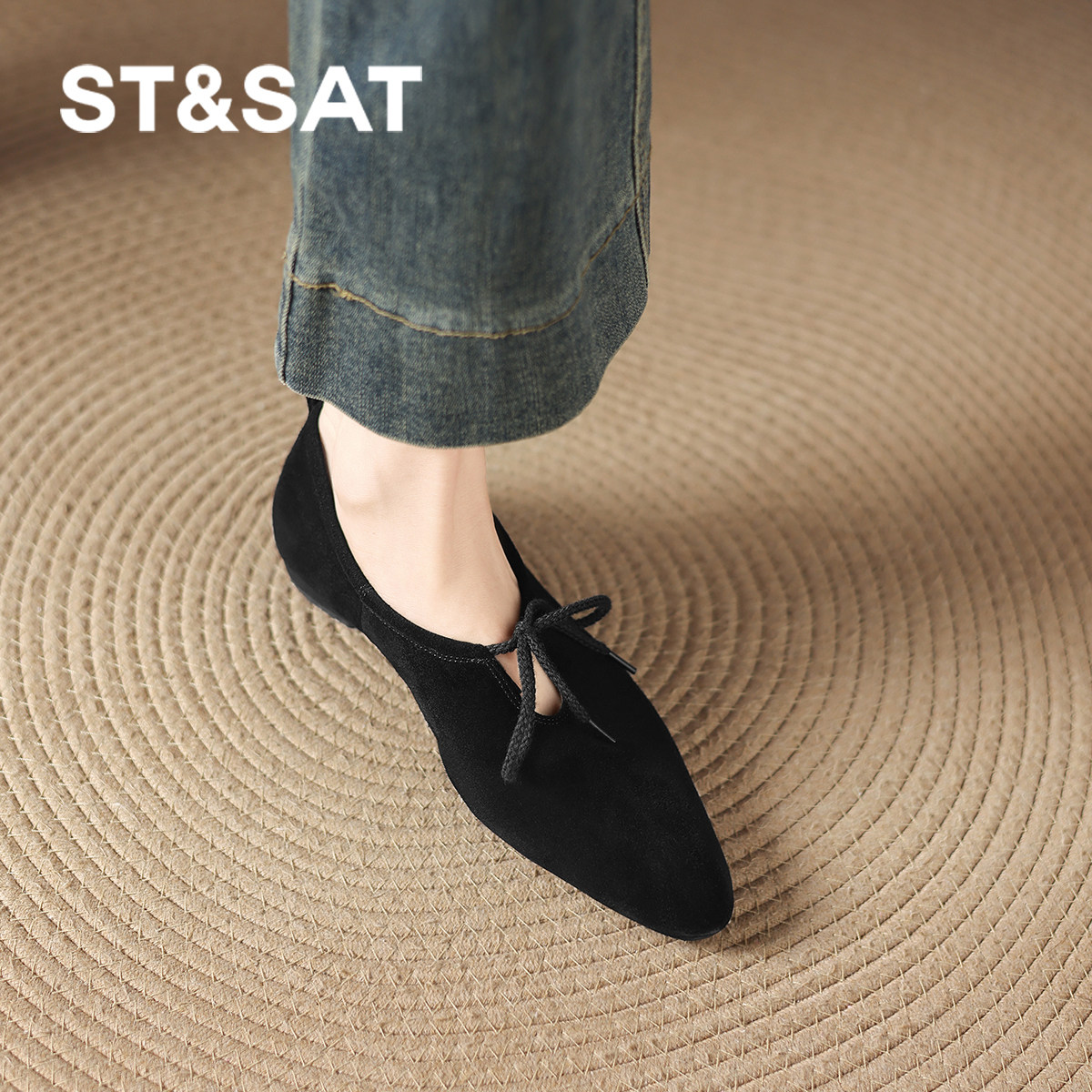 星期六尖头单鞋女黑色2026新款春季深口绒面乐福小皮鞋女士妈妈鞋,淘宝优惠券,粉丝福利购,淘宝优惠卷