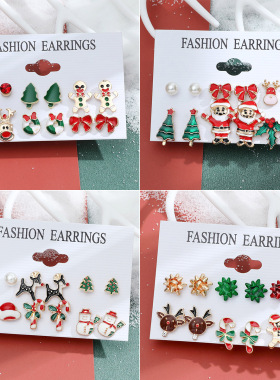 European American Christmas Snowman Cane Earnail earrings 饰