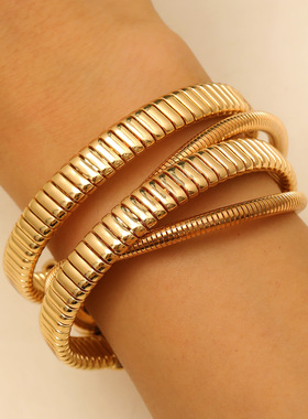 Hip Hop Punk Multi Layer Open Bracelet Stretch wide bangle
