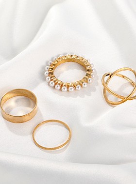 欧美时尚几何戒指ins珍珠女