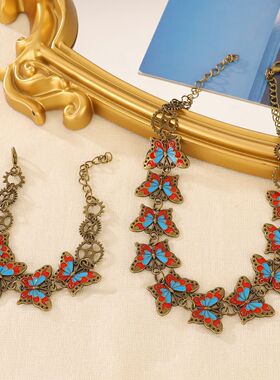 Vintage butterfly necklace ethnic style woman bracelet女饰品