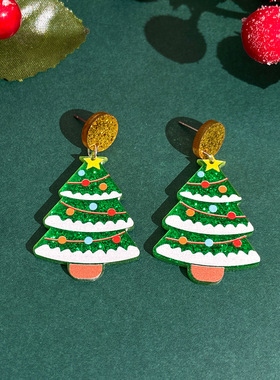 Cute cartoon gingerbread man earrings Christmas tree pendan