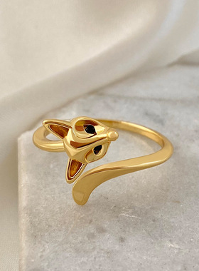 Female fox Ring with Adjustable Opening Finger ring 狐狸戒指