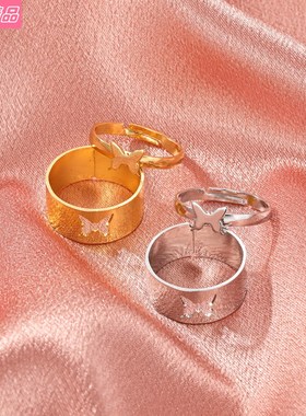 2pcs hot-selling metal open retro butterfly Couples ring戒指