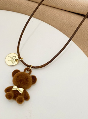 Cute coffee colored plush pendant necklace for women's 项链