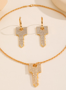 New Fashion diamond Key Pendant Women's Necklace Earrings 饰