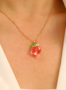 Cute Strawberry Peach Fruit Pendant Necklace Summer choker