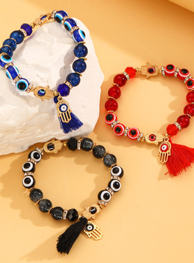 Ethnic beaded woven autumn winter tassel bracelet珠子女手链
