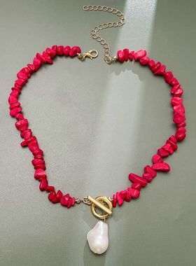 female ethnic style pearl pendant collarbone Beaded necklace