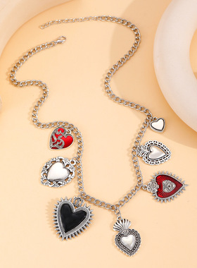 Retro exaggeration punk big Heart pendants necklaces women