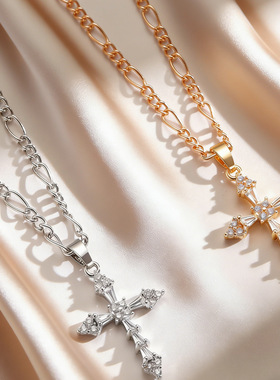 woman cubic zirconia inlaid cross pendant clavicle necklace