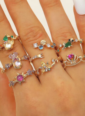 New Colorful Flower Cartoon Open Ring Princess Rings Female