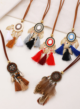 necklace retro women's ethnic style tassel sweater chain饰品