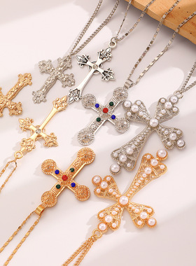 Colorful diamond cross pendant necklace Europe  America项链