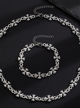 female Gothic Alloy Bracelet Vintage Cross-shaped necklace饰