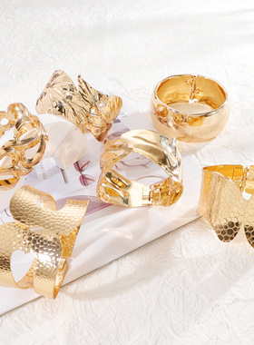 retro personality exaggerated temperament gold wide bracelet