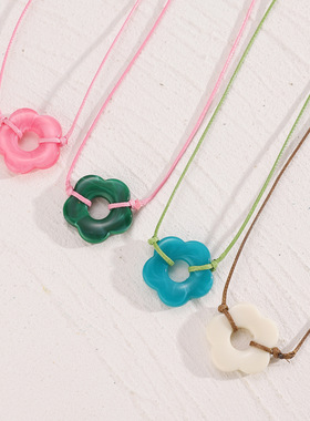 Flower pendant wax thread necklace women's retro temperament
