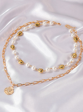 Bohemian Personalized retro double-layer pearl necklace项链