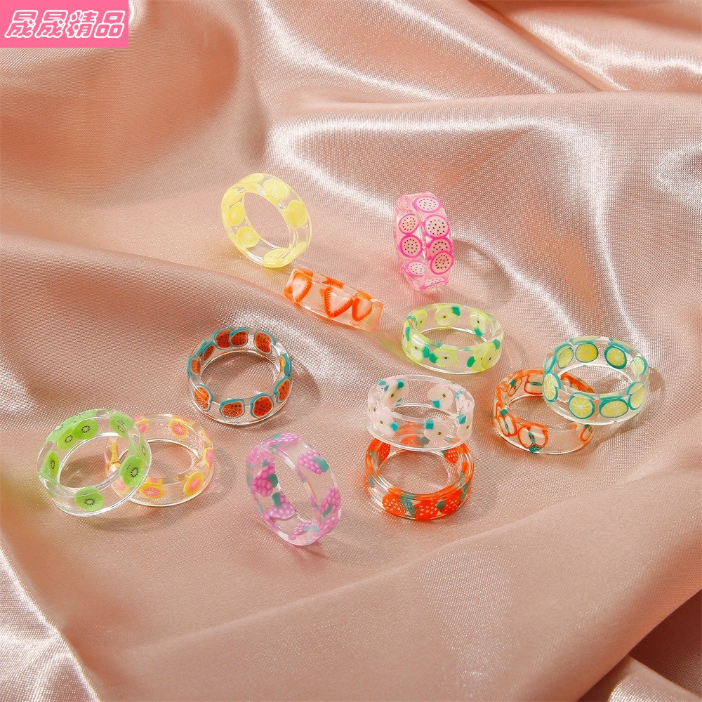 Acrylic fruit rings creative transparent resin ring female - 图0