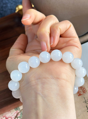 和田玉青海料一级白12mm手串