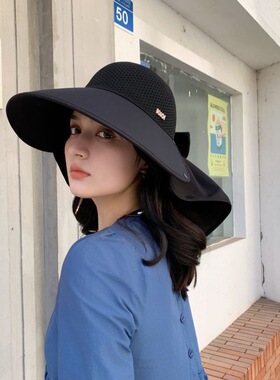 summer hat sun hats wide brim cap beach outdoor女可拆卸披肩
