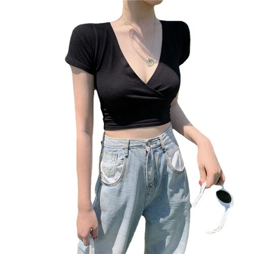 new summer sexy v-neck t-shirt y2k crop top women streetwear - 图3