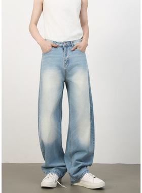 men's baggy jeans mannirn牛仔|美式复古风弯刀裤男小众设计感阔
