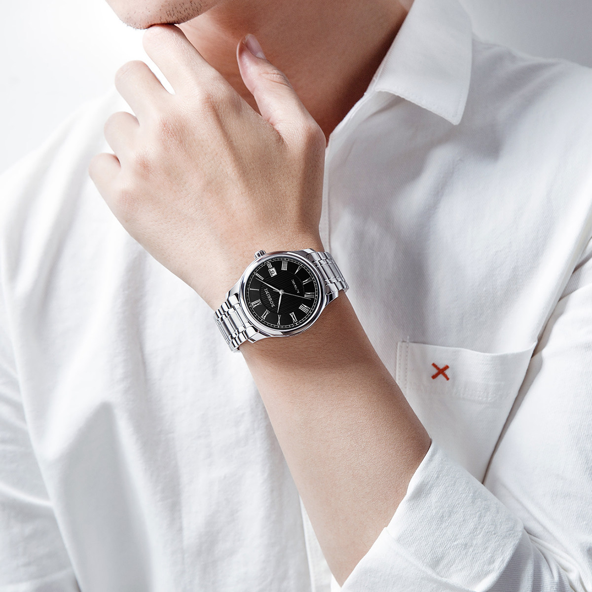 罗西尼自动防水休闲钢带商务机械表 罗西尼outlets店国产腕表