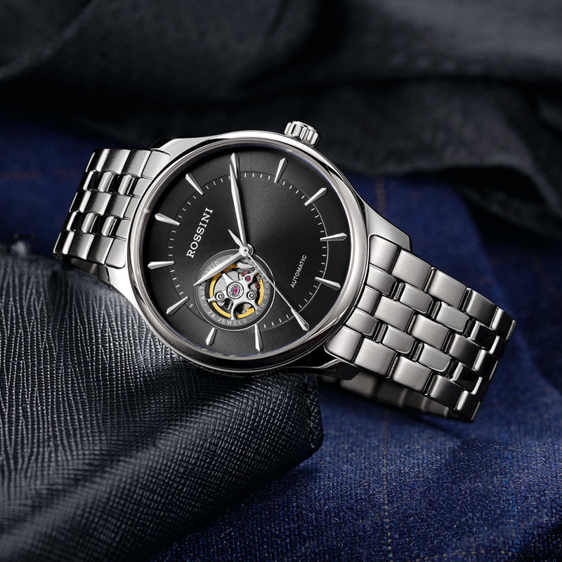 罗西尼男自动精钢带镂空商务机械表 罗西尼outlets店国产腕表