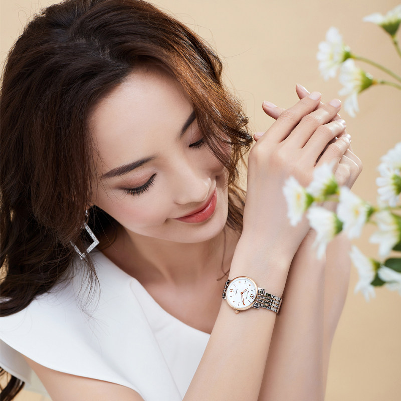 罗西尼手表女正品简约清新休闲石英女表精钢防水时尚女士表716728