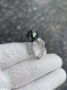11.59mm Tahitian malachite green ring set with super-heavy S925 cultivated diamonds, shot in natural light