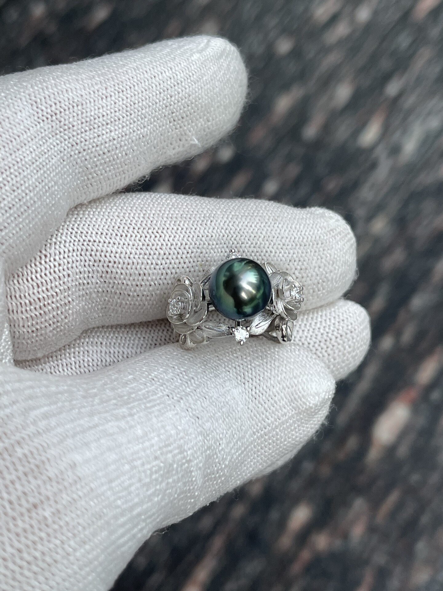 Blue and green rose style, round 9.83mm colorful Tahitian malachite green ring, heavy industry s925 cultivated diamond