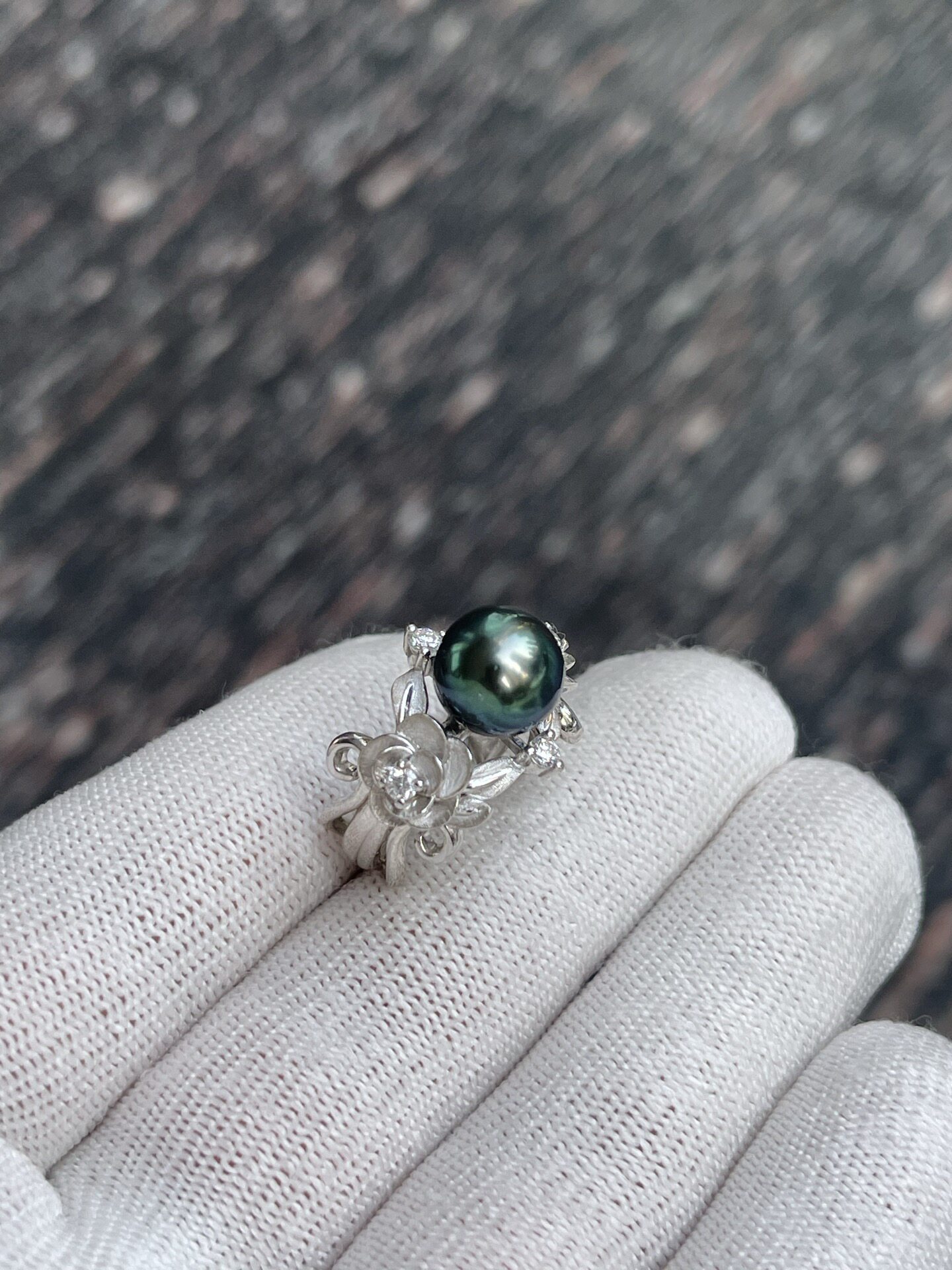 Blue and green rose style, round 9.83mm colorful Tahitian malachite green ring, heavy industry s925 cultivated diamond