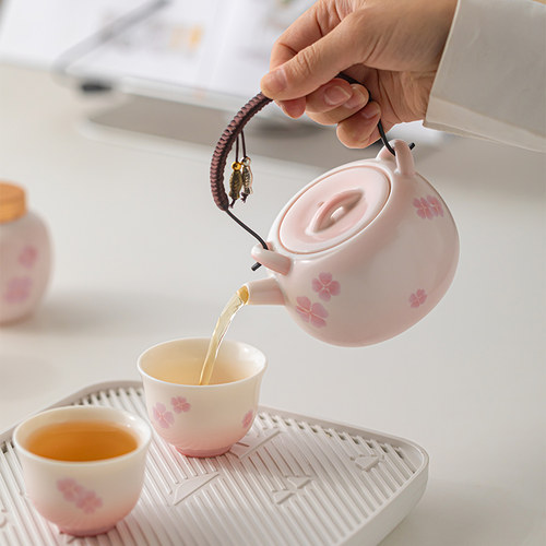 旅行功夫茶具套装家用简约泡茶壶陶瓷茶杯户外露营便携包喝茶装备 - 图0