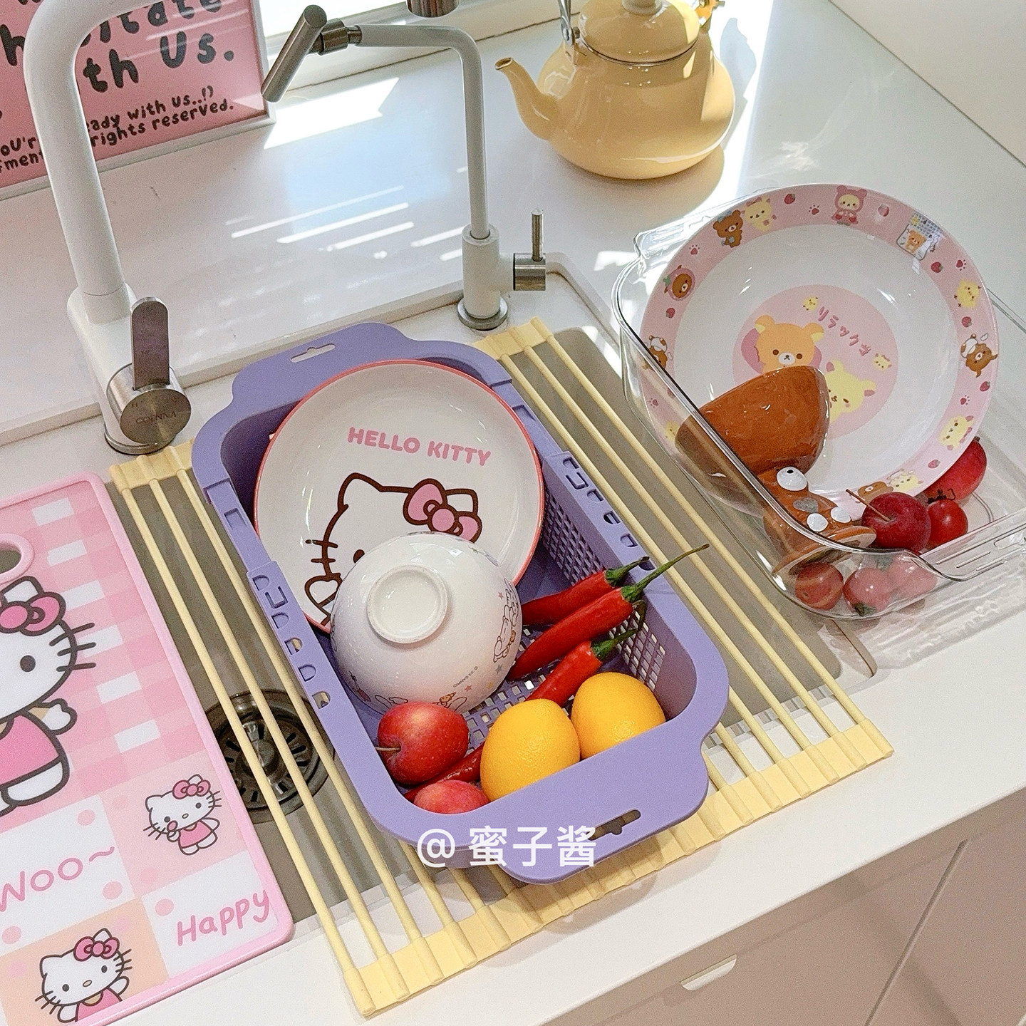 奶黄色家用厨房伸缩沥水篮塑料洗沥两件套蔬果清洗菜盆水槽置物架,淘宝优惠券,粉丝福利购,淘宝优惠卷