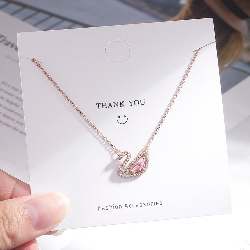 美肯s925纯银粉水晶小天鹅女锁骨链 美肯项链