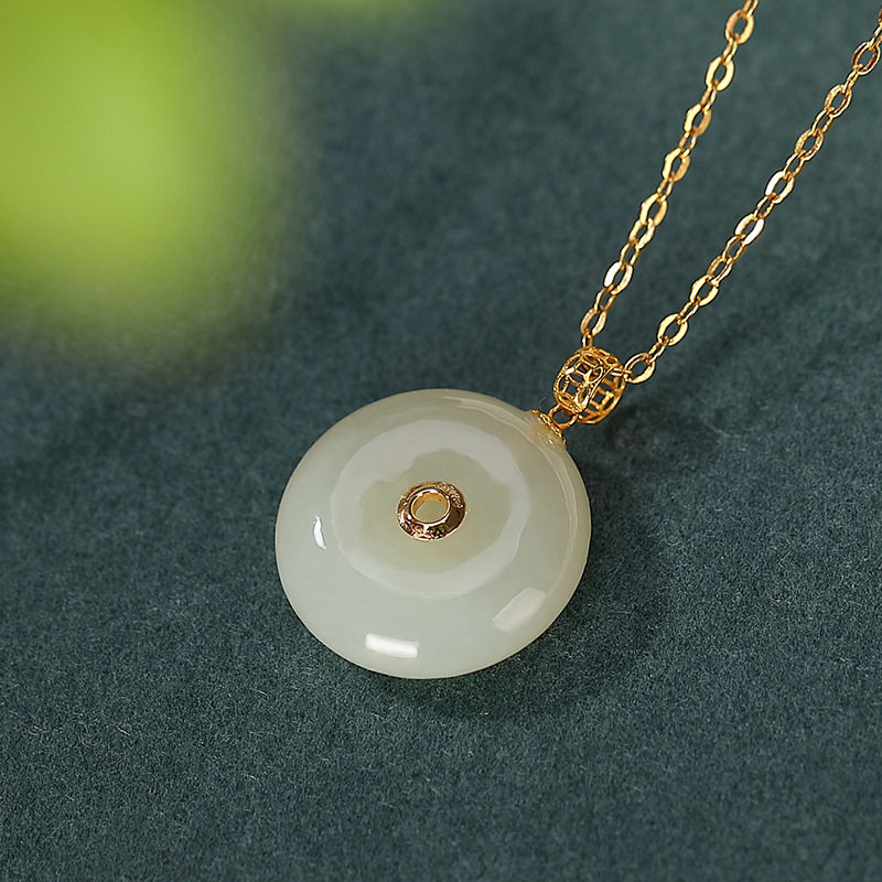 18k金镶玉女士单坠不含简约平安扣 美肯项坠/吊坠