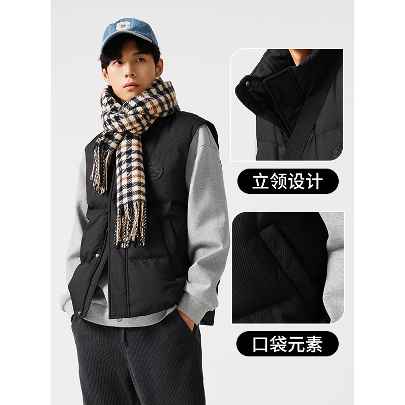 热风2023年冬季上衣男羽绒服加厚羽绒马甲立领无袖背心外套男,淘宝优惠券,粉丝福利购,淘宝优惠卷
