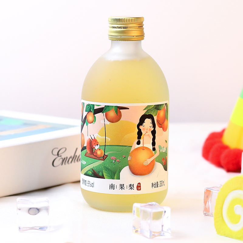 通明山南果梨酒鞍山特产水果酒冰酒低度甜酒果汁酿制5度330ml*2瓶