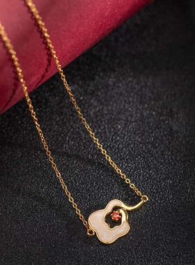 素十八s925银个性新中式母贝吊坠女时尚民族风祥云项链锁骨链