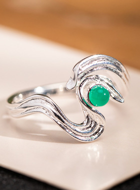 素十八s925银原创设计时尚新中式飞天戒指女个性简约小众活口指环