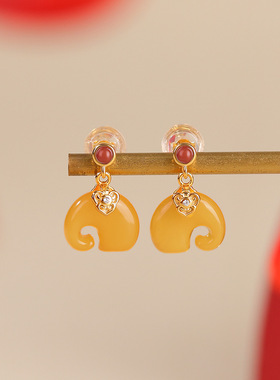悦宝珠宝蜜蜡S925纯银南红如意吉象新中式高级感小众耳钉吊坠定制