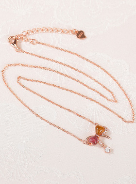 悦宝珠宝彩色碧玺S925纯银镀玫瑰金蝴蝶结气质百搭韩系银吊坠项链