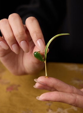 春芽 原创碧玉胸针925银素雅简约中式国风高档女胸花旗袍配饰礼物