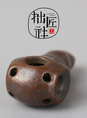 复古紫铜镂空佛头 藏式手串手链一体式三通佛头 文玩配件