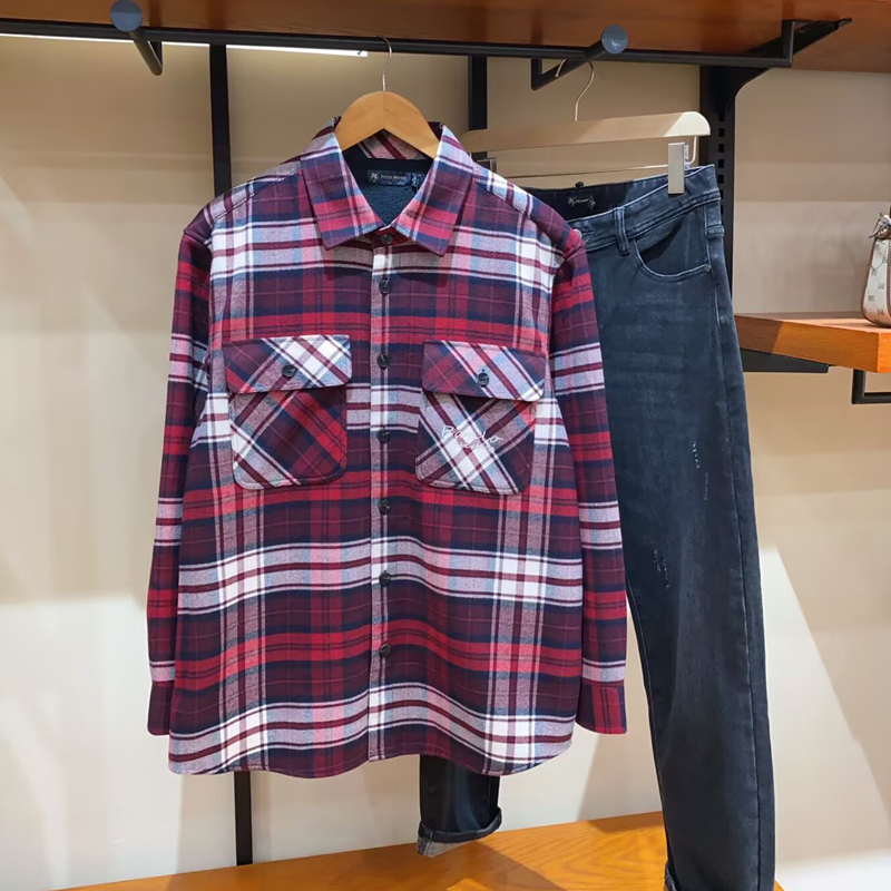 保罗彼得专柜正品男士长袖格子加绒衬衫翻领 时尚百搭HYDC59490 - 图2